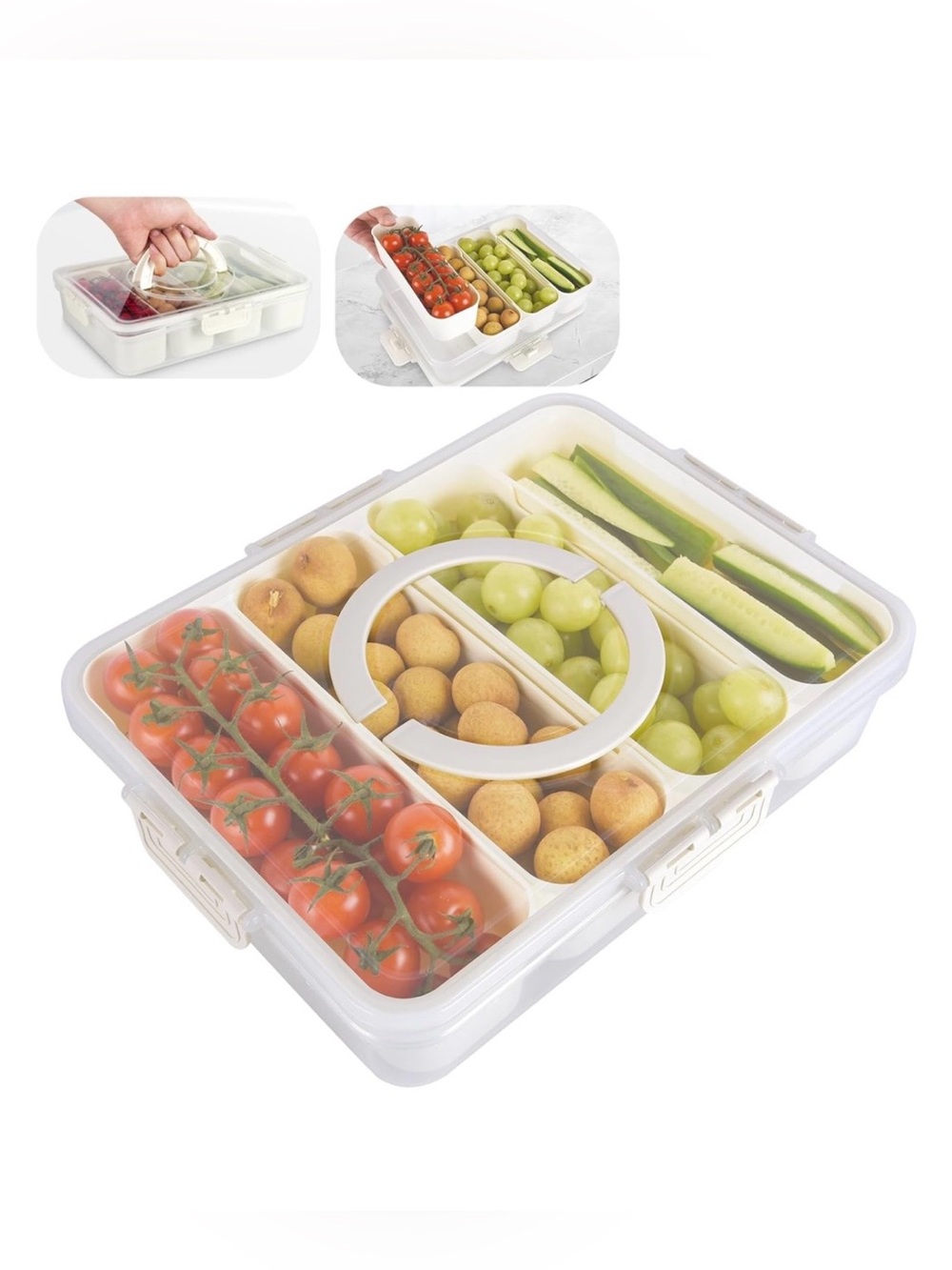 Snackle Box Container, 4 Compartment Divided Serving Tray with Lid
Travel Snack